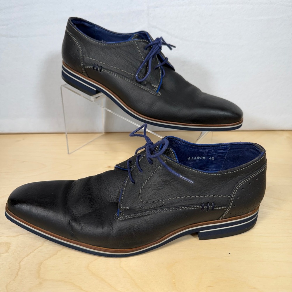 Brandl Blue Leather Derby Shoes Men's EU 42 US 9 Fashion Casual Oxfords